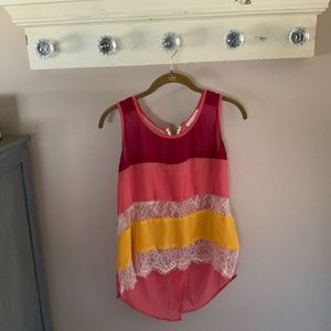 Color block tank with lace